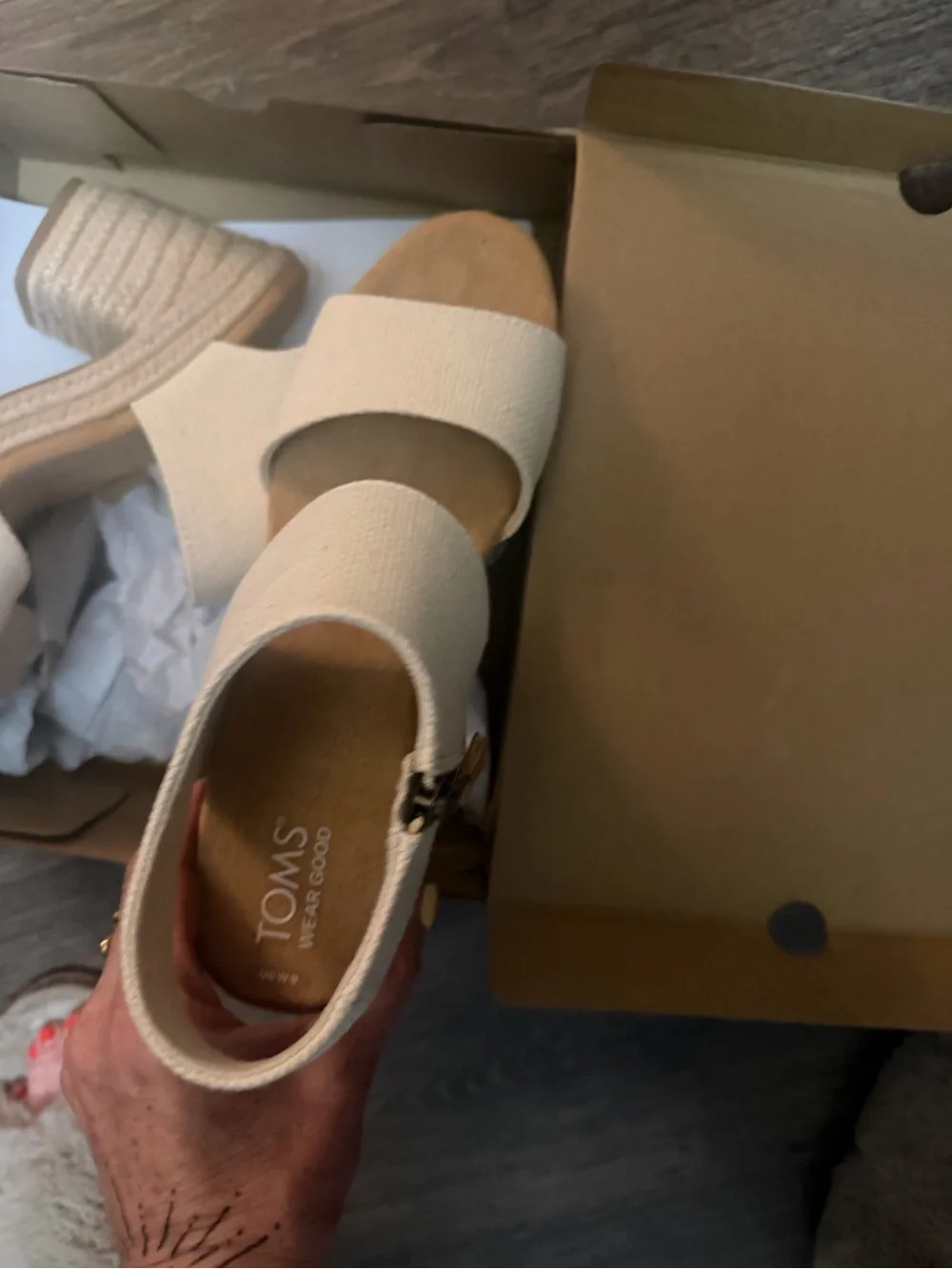 Toms Cream Espadrille Wedge Sandals with Side Zip - Picture 6 of 9
